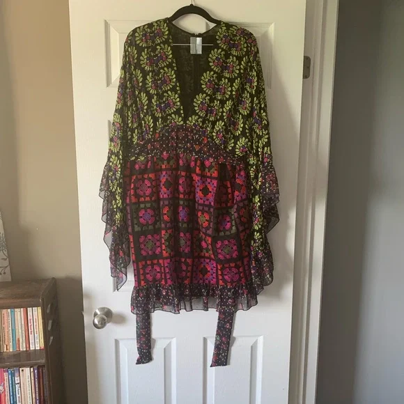Anna Sui Floral Patchwork Mini Dress - Green and Pink - Picture 1 of 13